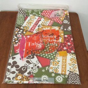 NEW Vintage Ex-Cell Polyester Flannel-Backed Floral Tablecloth Cover 52x52 NWT